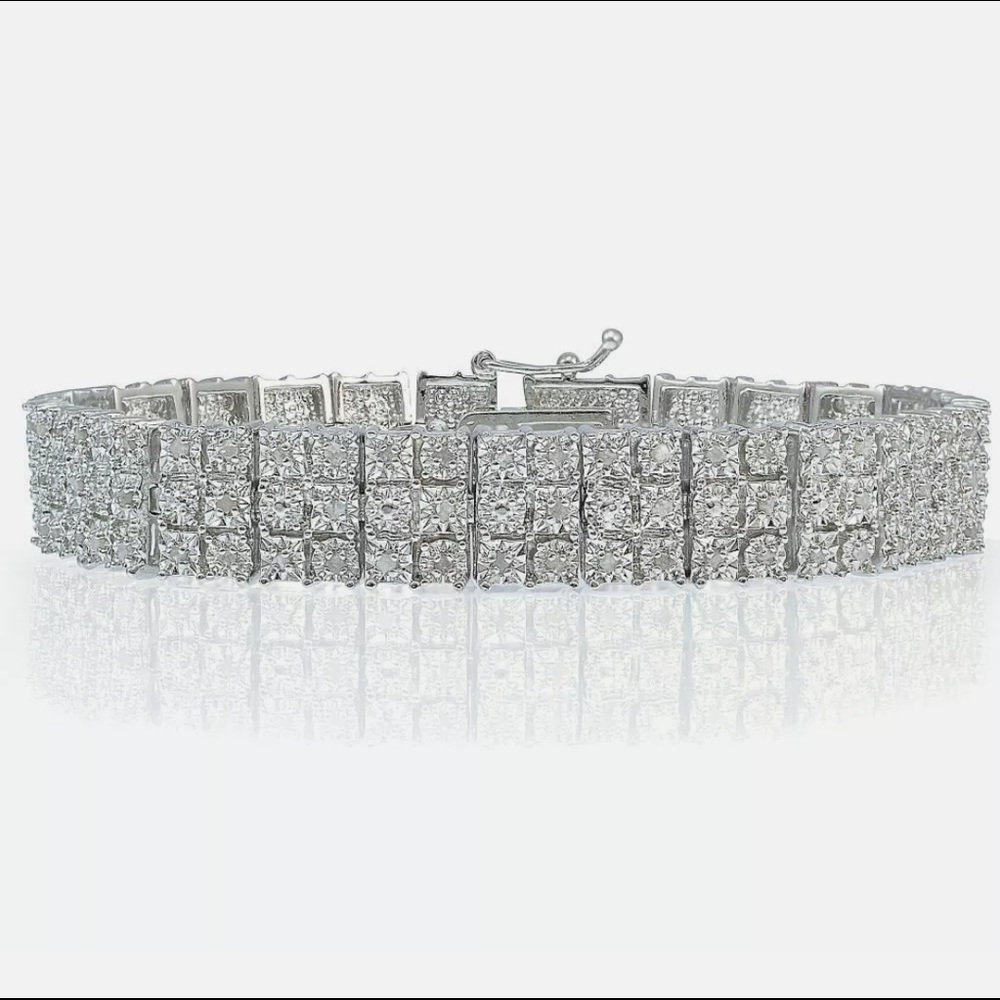 New 2.20ctw Genuine Diamond Tennis Bracelet with 3- Rows of White Diamonds!